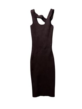 Sleeveless Black Ribbed Midi Dress with Shoulder Cutout Distressed